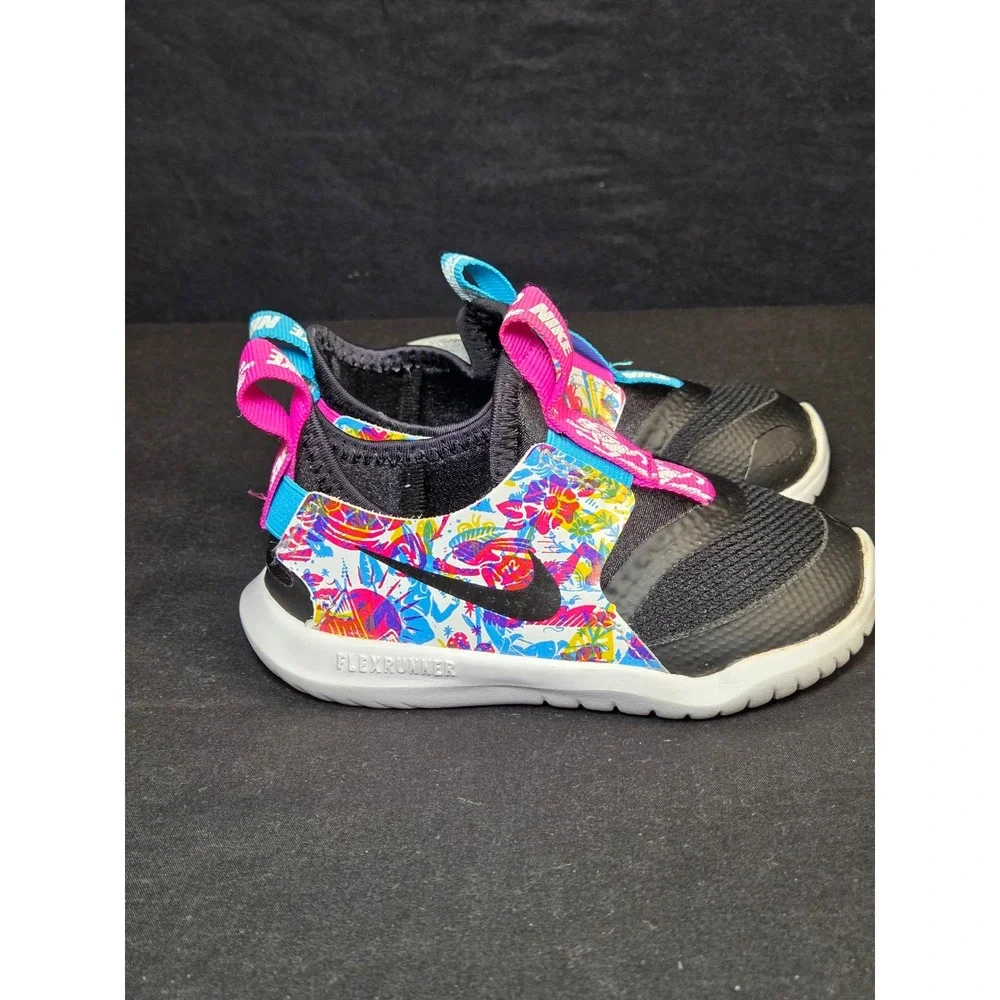 Nike Flex Runner Toddler Girls Floral Black Multi Color Shoes CW1601-001 8C